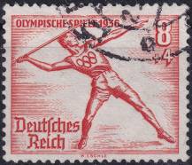 1936, Deutsches Reich, 0612, Letní olympijské hry, Berlín: hod oštěpem ⊙