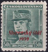 1939, Slovenský stát, 009, Výplatní známka: Generál Milan Rastislav Šrtefánik (1880-1919) ✶