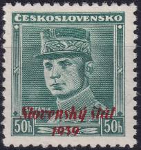 1939, Slovenský stát, 009VV, Výplatní známka: Generál Milan Rastislav Štefánik (1880-1919) ✶✶