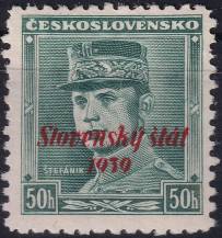 1939, Slovenský stát, 009VV, Výplatní známka: Generál Milan Rastislav Štefánik (1880-1919) ✶✶