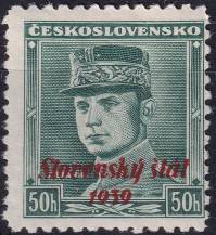 1939, Slovenský stát, 009VV, Výplatní známka: Generál Milan Rastislav Štefánik (1880-1919) ✶✶