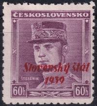 1939, Slovenský stát, 010VV, Výplatní známka: Generál Milan Rastislav Štefánik (1880-1919) ✶✶