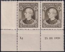 1939, Slovenský stát, 026A, Výplatní známka: Andrej Hlinka ✶✶ DČ ◫ L D