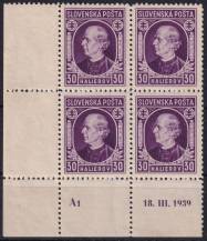 1939, Slovenský stát, 028A, Výplatní známka: Andrej Hlinka ✶ DČ ⊞ L D