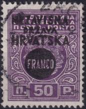 1941, Chorvatský stát, 043, Jugoslávská doplatní známka s přetiskem ⊙