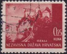 1941, Chorvatský stát, 047, Výplatní známka: Krajinky - Hrad Ozalj u Karlovace ⊙
