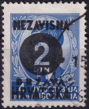 1941, Chorvatský stát, 042, Jugoslávská známka s přetiskem ⊙