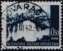 1941, Chorvatský stát, 048, Výplatní známka: Krajinky - Vodopád na Plivě, v pozadí Jajce ⊙