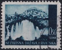 1941, Chorvatský stát, 048, Výplatní známka: Krajinky - Vodopád na Plivě, v pozadí Jajce ⊙