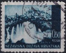 1941, Chorvatský stát, 048, Výplatní známka: Krajinky - Vodopád na Plivě, v pozadí Jajce ⊙