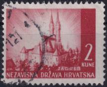 1941, Chorvatský stát, 052, Výplatní známka: Krajinky - Katedrála v Záhřebu ⊙