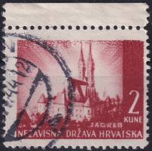 1941, Chorvatský stát, 052, Výplatní známka: Krajinky - Katedrála v Záhřebu ⊙ o H