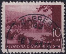 1941, Chorvatský stát, 060, Výplatní známka: Krajinky - Plitvická jezera ⊙