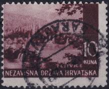 1941, Chorvatský stát, 060VV, Výplatní známka: Krajinky - Plitvická jezera ⊙