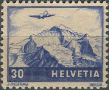 1941, Švýcarsko, 0387, Letecká známka: Letadlo nad krajinou - Jungfrau ∗∗