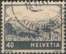 1941, Švýcarsko, 0388, Letecká známka: Letadlo nad krajinou - Wallis ⊙