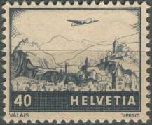 1941, Švýcarsko, 0388, Letecká známka: Letadlo nad krajinou - Wallis ∗∗