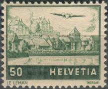 1941, Švýcarsko, 0389, Letecká známka: Letadlo nad krajinou - Genfer See ∗∗