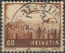1941, Švýcarsko, 0390, Letecká známka: Letadlo nad krajinou - Alpstein ⊙