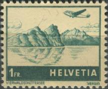 1941, Švýcarsko, 0392, Letecká známka: Letadlo nad krajinou - Vierwaldstätter See ∗∗