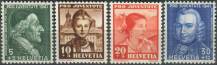 1941, Švýcarsko, 0399/0402, "Pro Juventute": 200. výročí narození Johanna Kaspara Lavatera; 200. výročí úmrtí Daniela Jeanricharda; Kroje ∗∗