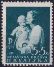 1942, Chorvatský stát, 0085DV, Státní pomocná organizace "Pomoć": Matka a dítě ✶