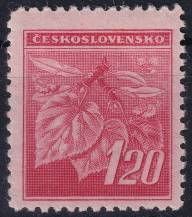1945, ČSR II, 0378VV, Výplatní známka: Lipová ratolest ✶✶