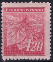 1945, ČSR II, 0378VV, Výplatní známka: Lipová ratolest ✶✶