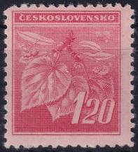1945, ČSR II, 0378VV, Výplatní známka: Lipová ratolest ✶✶