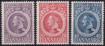 1945, Dánsko, 0286/0288, 75. výročí narození krále Kristiána X. ✶✶