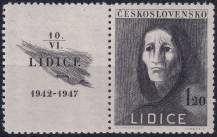 1947, ČSR II, 0453KL, 5. výročí vyhlazení Lidic: Trpící žena ✶✶