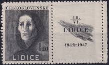 1947, ČSR II, 0453KP, 5. výročí vyhlazení Lidic: Trpící žena ✶ o P