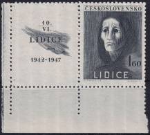 1947, ČSR II, 0454KL, 5. výročí vyhlazení Lidic: Trpící žena ✶✶ L D