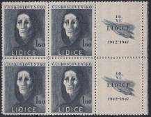 1947, ČSR II, 0454KP, 5. výročí vyhlazení Lidic: Trpící žena ✶✶ ⊞ o P