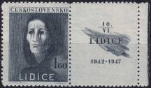 1947, ČSR II, 0454KP, 5. výročí vyhlazení Lidic: Trpící žena ✶✶ o P