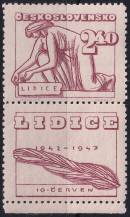 1947, ČSR II, 0455KD, 5. výročí vyhlazení Lidic: Klečící žena ✶ o D