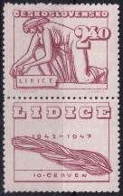 1947, ČSR II, 0455KD, 5. výročí vyhlazení Lidic: Klečící žena ✶✶