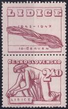 1947, ČSR II, 0455KH, 5. výročí vyhlazení Lidic: Klečící žena ✶✶
