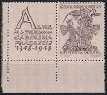 1948, ČSR II, 0471, 600. výročí založení Karlovy univerzity: Karel IV. a sv. Václav ✶✶ KL L D