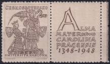 1948, ČSR II, 0471, 600. výročí založení Karlovy univerzity: Karel IV. a sv. Václav ✶ KP o P
