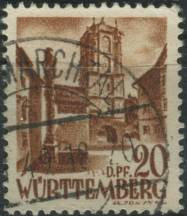 1948, Francouzská okupační zóna (Württembersko-Hohenzollernsko), 21, Výplatní známka: Obrázky z Württemberska-Hohenzollernska (II): Městská brána ve Wangenu ⊙