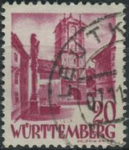 1948, Francouzská okupační zóna (Württembersko-Hohenzollernsko), 34I, Výplatní známka: Obrázky z Württemberska-Hohenzollernska (III): Městská brána ve Wangenu ⊙