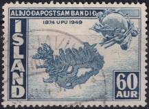 1949, Island, 0261, 75 let Světové poštovní unie (UPU): Mapa Islandu  ⊙