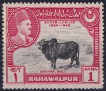 1949, Pákistán-Bahávalpur, 25, 25. výročí panování Sadiqa Mohameda Khana V. Abassiho Bahadura jako emíra Bahávalpuru - zebu ✶