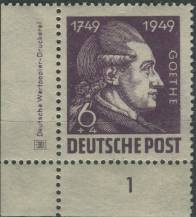 1949, Sovětská okupační zóna (Všeobecná vydání), 234DZp, 200. výročí narození Wolfganga Goetheho: Goethe jako student ∗∗ r