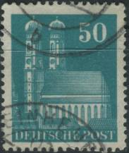1950, Americká a Britská okupační zóna, 092eg, Výplatní známka: Stavby - Frauenkirche, Mnichov ⊙