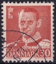 1952, Dánsko, 334, Výplatní známka: Král Frederik IX. ⊙ 