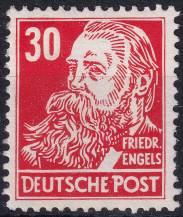 1952, NDR, 0335vbXI, Výplatní známka: Osobnosti politiky, umění a vědy - Friedrich Engels, publicista, socialista  ✶