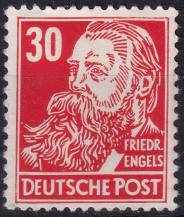 1952, NDR, 0335vbXI, Výplatní známka: Osobnosti politiky, umění a vědy - Friedrich Engels, publicista, socialista   ✶✶