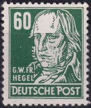 1952, NDR, 0338vaXII, Výplatní známka: Osobnosti politiky, umění a vědy - Georg Hegel, filozof   ✶✶